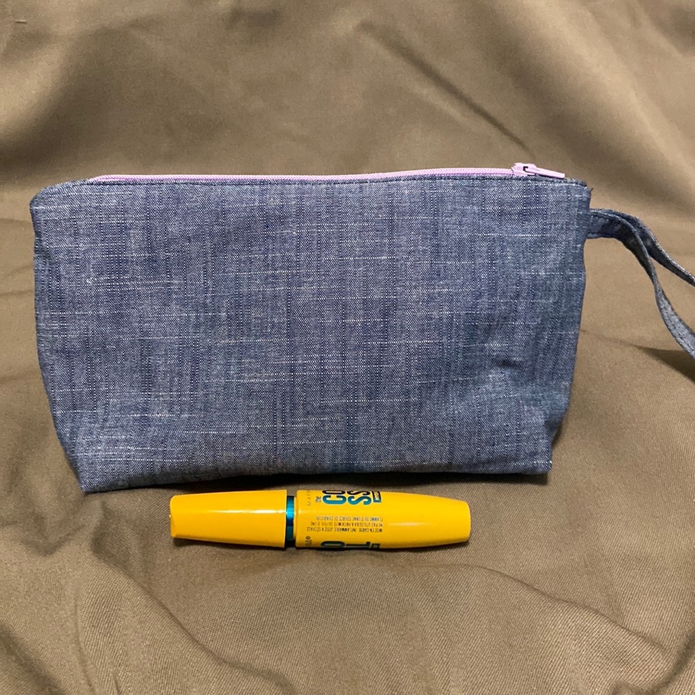 Hand made up-cycled medium zipper bag with strap